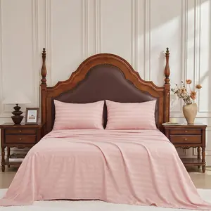 Luxury Bamboo Bed Sheet Set with Embossed Stripe, Ultra Soft Breathable Bedding Set with Side Pocket, 16 Inch Deep Pocket Fitted Sheet, Wrinkle Resistant Hotel Style Sheets for Hot Sleepers