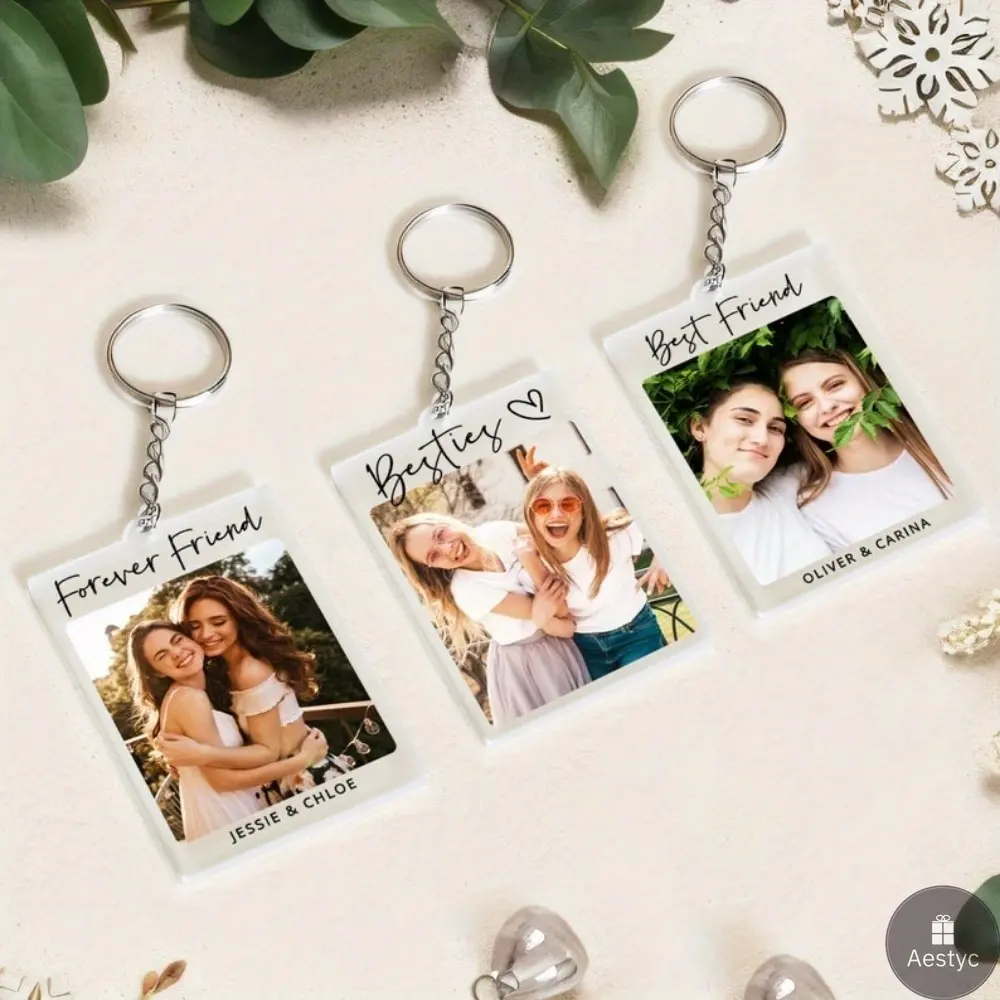 Personalized Acrylic Photo Keychain with Keyring, Customizable Picture Friendship Gift for Besties, Christmas Decorative Card Holder for Women (Festive & Party Supplies)