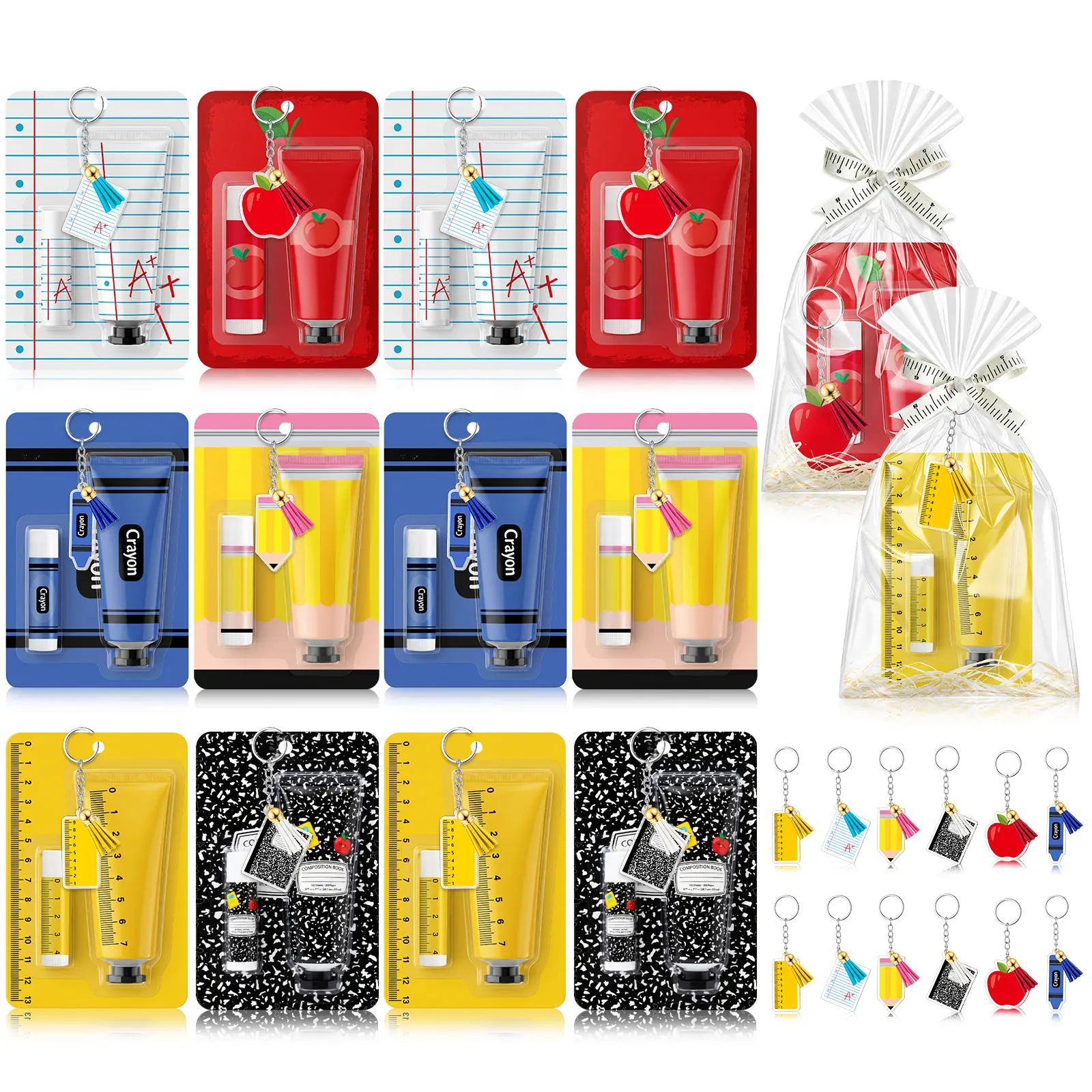 6/12 Sets Back To School Teachers Gifts Bulk Teacher Survival Kit Include Hand Cream Lip Balm and Tassel Key Chains, Welcome School Back Gifts for Teachers employee, Gift for Meet the Teacher Night First Day of School Recognition Awards