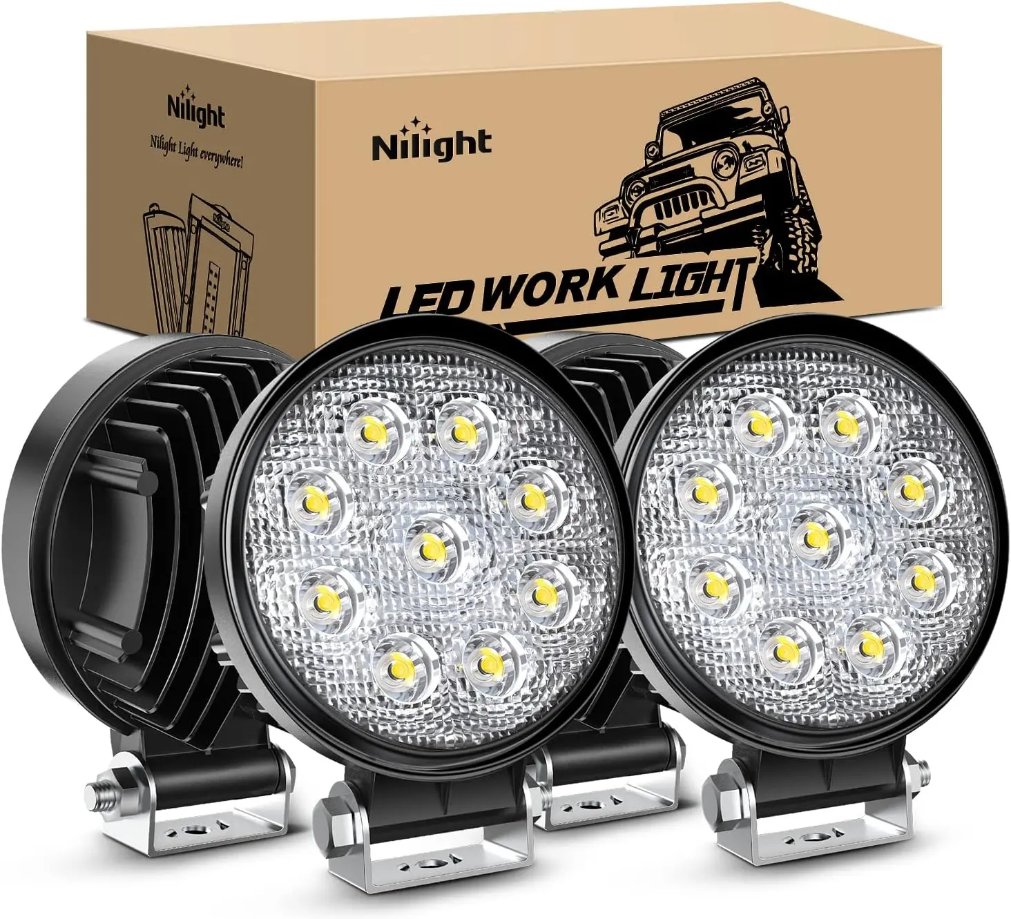 Nilight 4Pcs 4.5In 42W 4200LM High Brightness Spot Beam Driving Lights - Adjustable IP67 Waterproof Aluminum Alloy LED Pods, Fog Bars & Work Lights for Car/ATV, Indoor or Outdoor Use, Long Lasting