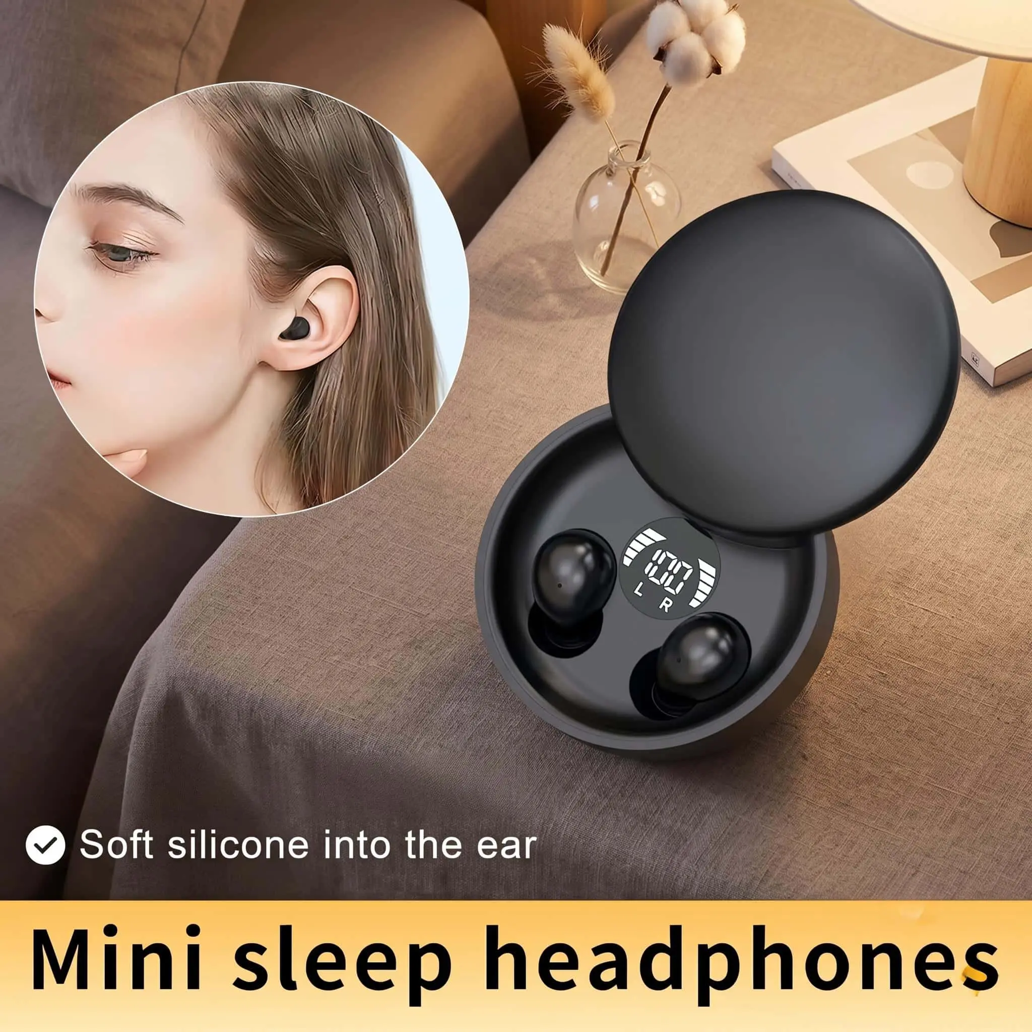 Fluffdrip SK26 Invisible TWS Earbuds Wireless - Wireless Headphones, Bluetooth Earbuds, In Ear, Ergonomic Design for Side Sleepers, Rechargeable, Smart LED Display, Touch Control, Portable Charging Case for Android Phones, Studying Use, Electronic, Digita