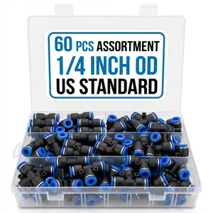 Serein （60 PCS） 1/4" OD Push to Connect Fittings - Air Line Pneumatic Quick Release Assortment Kit - US Standard for Air Tubing & Tools Air Hose Fittings