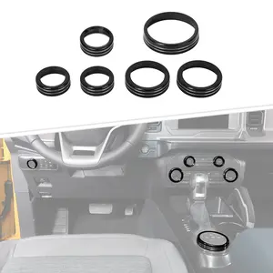 6-Piece Aluminum Alloy Laser-Cut UV-Resistant Trim Ring, Pre-Cut Fit Scratch Guard for 2021+ Ford Bronco, Compatible with Air Conditioner, Headlight, Radio Switch Knobs