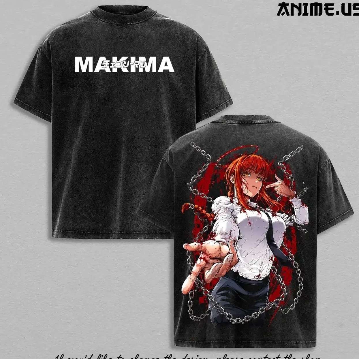 Makima Vintage Washed T-Shirt Chainsaw Man Anime Graphic Tee Oversized Streetwear Shirt Japanese Manga Clothing Gift for Anime Fans Men Women A8P