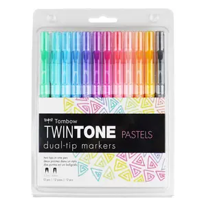 Tombow TwinTone Set of 12, Pastel - Dual-Tipped Markers for Planners, Bullet Journaling, Doodling and Lettering