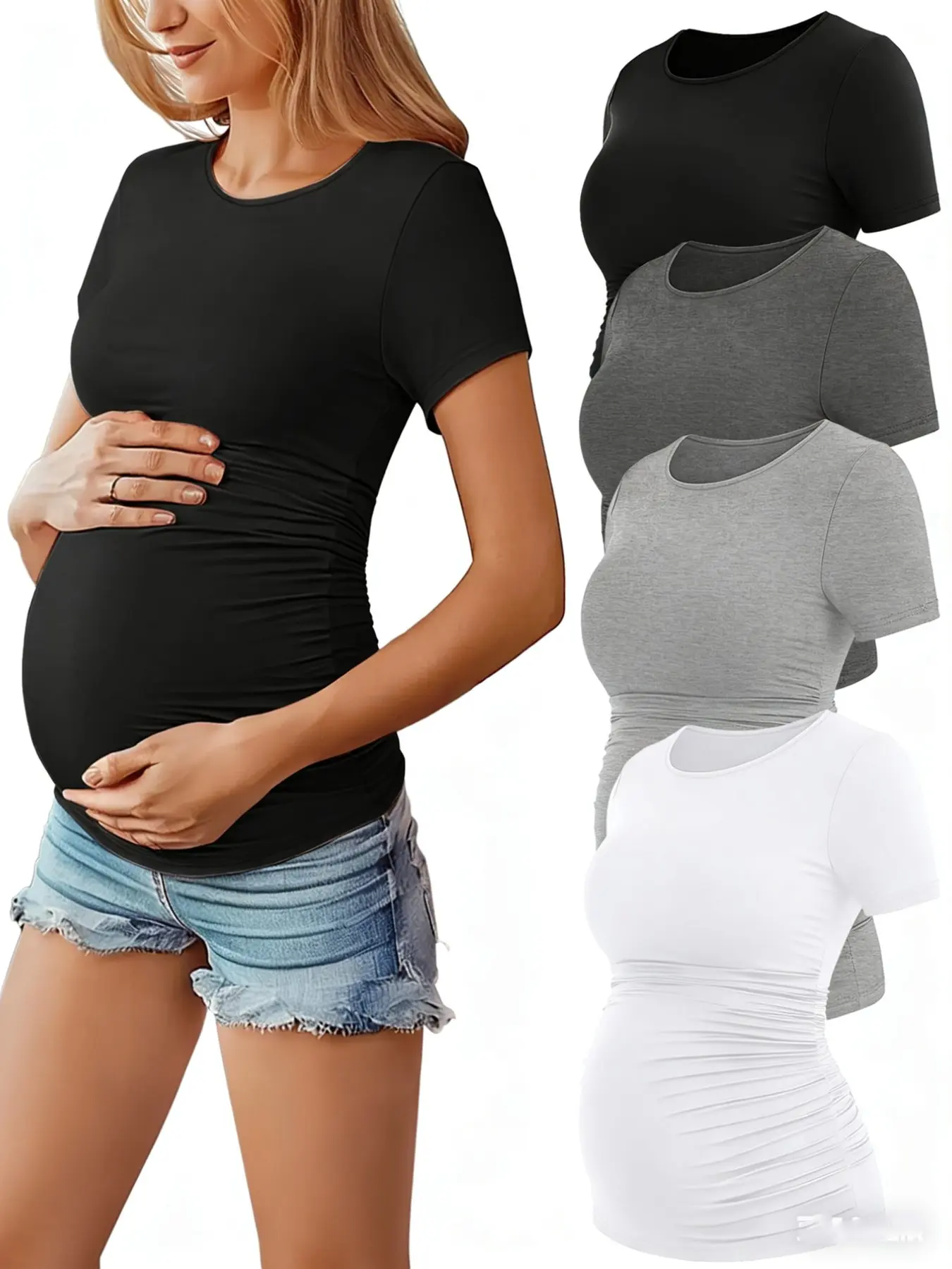4pcs，Maternity summer T-shirt, short-sleeved top, Casual fit maternity, casual maternity wear, new summer shirt, Pregnancy clothes, Maternity Clothing, Maternity Apparel