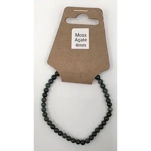 Moss Agate Crystal Bracelet – Real Moss Agate Gemstone Bead Bracelet – 4mm or 8mm Growth & Grounding Stone Jewelry