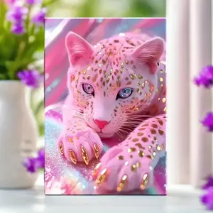 1 Piece Pink Leopard Print Canvas Painting - Pink Gold Animal Wall Art with Hook, Modern Home Decoration Suitable for Living Room, Bedroom, Office - Easter, Mother's Day, Christmas Gift - Pink Gold Frame Canvas Print, Fantasy Design, Durable Artwork, Stat