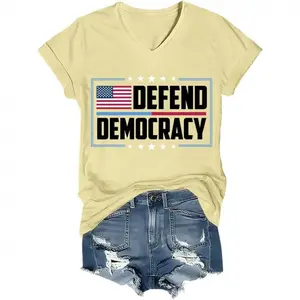Defend Democracy Shirt Funny Democracy Tshirt Political for Men Women Graphic V-Neck Tee