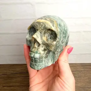 Qinghai Jade Skull Carving 1lb 8.4oz Green Stone Crystal #46