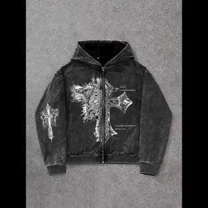 plus sizeMen's Loose-Fit Hooded Sweatshirt with Letter Print, Zipper Design, Street Style, All-Season Wear, Moderate Fabric Thickness