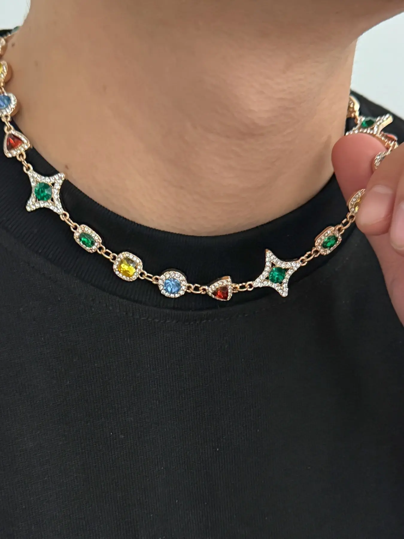 Elegant Sparkling Colorful Zirconia Chain Alloy Necklace for Women Men, Luxury and Vintage Design , Casual Style Necklaces, Casual Daily Wear Jewelry Gift, All Seasons Fashion Accessory, Cz Chain