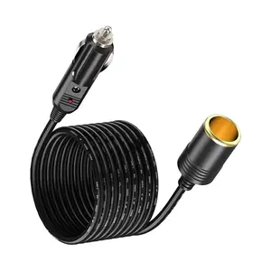 3m 12V/24v Cigarette Lighter Extension Cord, 12ft 0.75mm with LED Light, Ideal for Car Tire Pump Air Compressor Refrigerator Coffee Maker