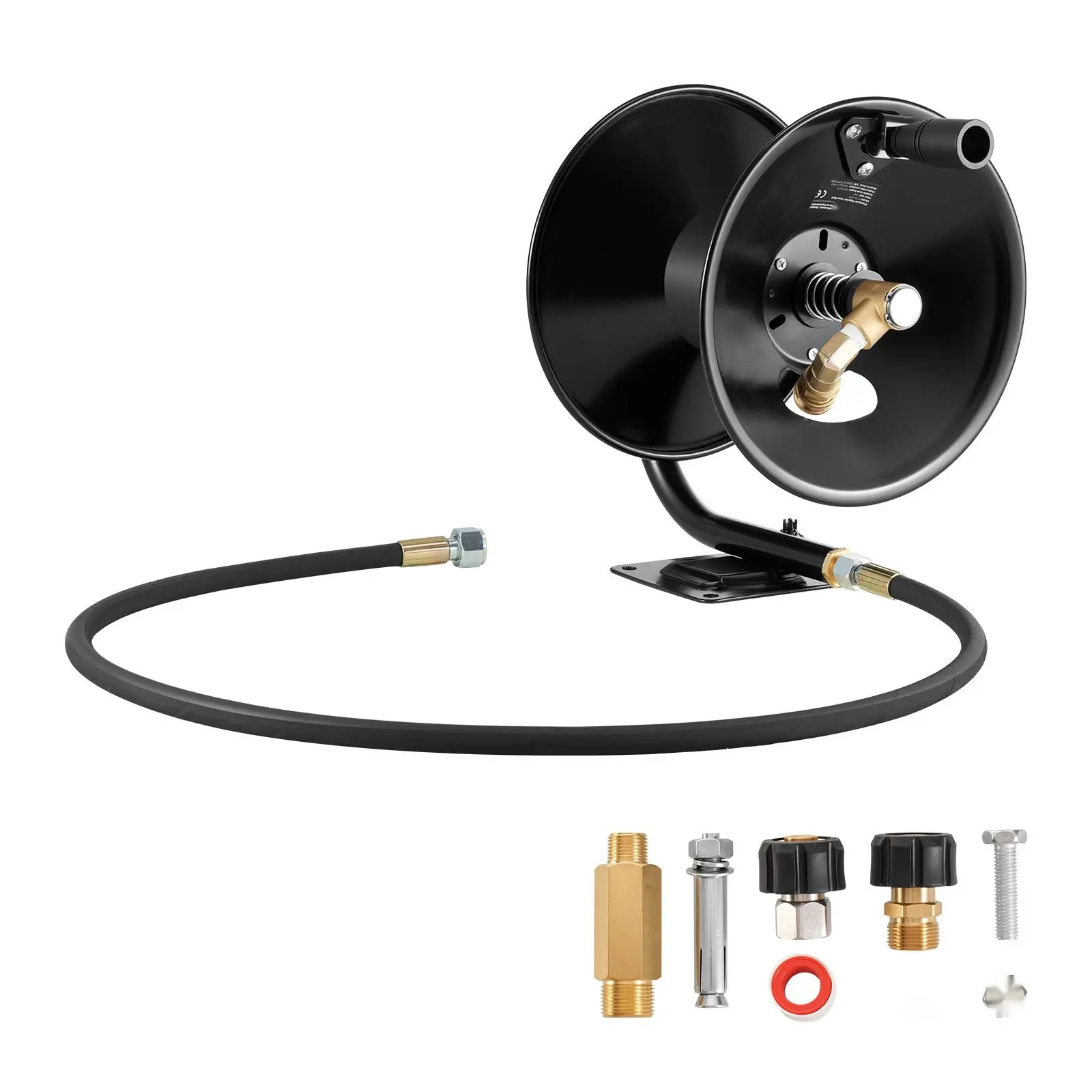 Pressure Washer Hose Reel 50 Ft X 3/8 Inch Steel Construction With Wall And Floor Mount Bracket For 4000 PSI High Pressure Washers, Durable Heavy Duty Reel For Home And Commercial Use