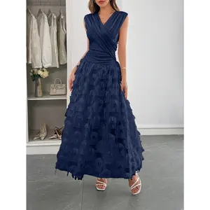 GGFL Elegant Cream Ruched Waist Fringe Panel Maxi Dress Women's Party Evening Gown