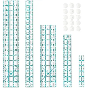Sewing Ruler Set 5 Piece Quilting Rulers 3x17 1.5x17 3x12 1.5x10 1x6 Inch Acrylic with Non-Slip Rings Portable Durable Clear Blue for Sewing Quilting