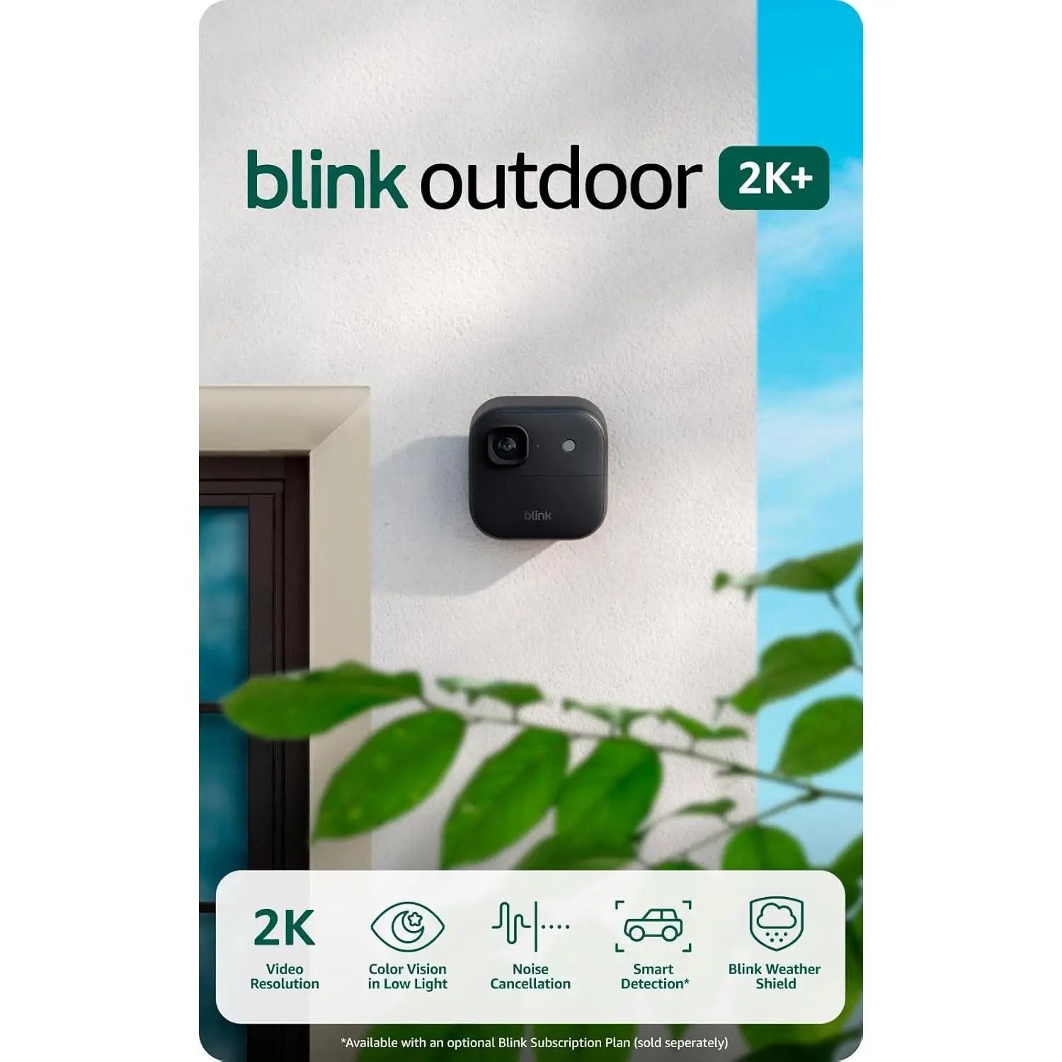 Blink Outdoor 2K+ (newest model) — Wireless smart security camera, 2K video resolution, enhanced audio, two-year battery. Sync Module Core included — 2 camera system (Black)