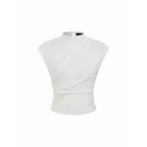 Cider Woven Stand Collar Ruched Crop Blouse SwimWeek