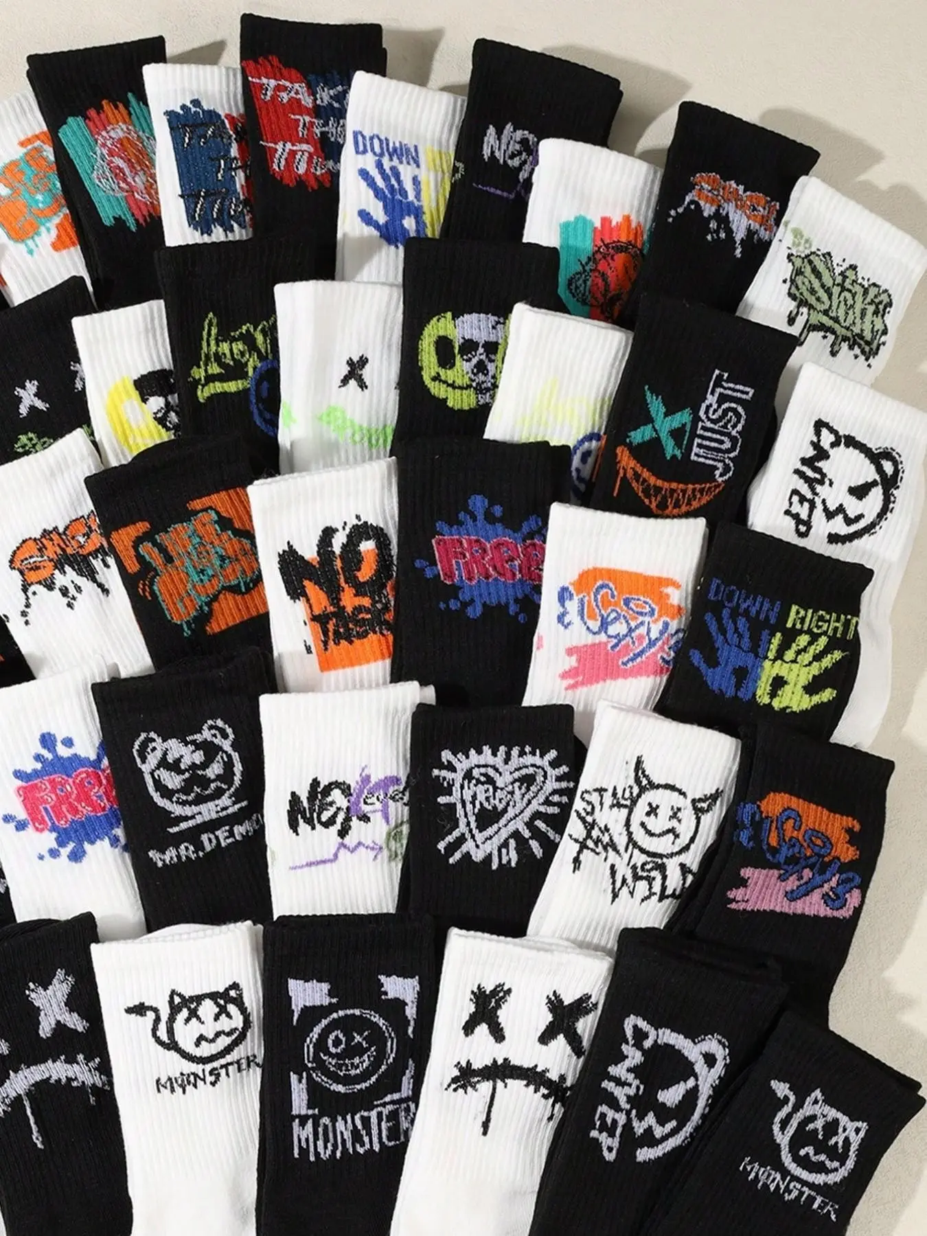 Men's Graffiti Fashion Street Style Crew Socks, Novelty Socks, Wacky Socks, Comfortable Soft Stretch Ankle Socks, All-Season Daily Wear, Sport & Casual