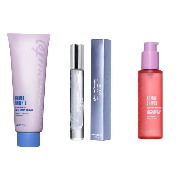 Gimmie Flowers Fragranced Shower Bundle - Smooth, Exfoliating Formula with Caramel & Oat Infusions for Bath & Body Care