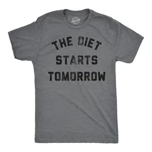 Mens Funny T Shirts The Diet Starts Tomorrow Sarcastic Food Novelty Tee for Men Mens Funny T Shirts Cool Vintage Fashion T-Shirt Gift Classic Menswear Funny Food Short Sleeve Novelty Tees for Guys Dark Grey
