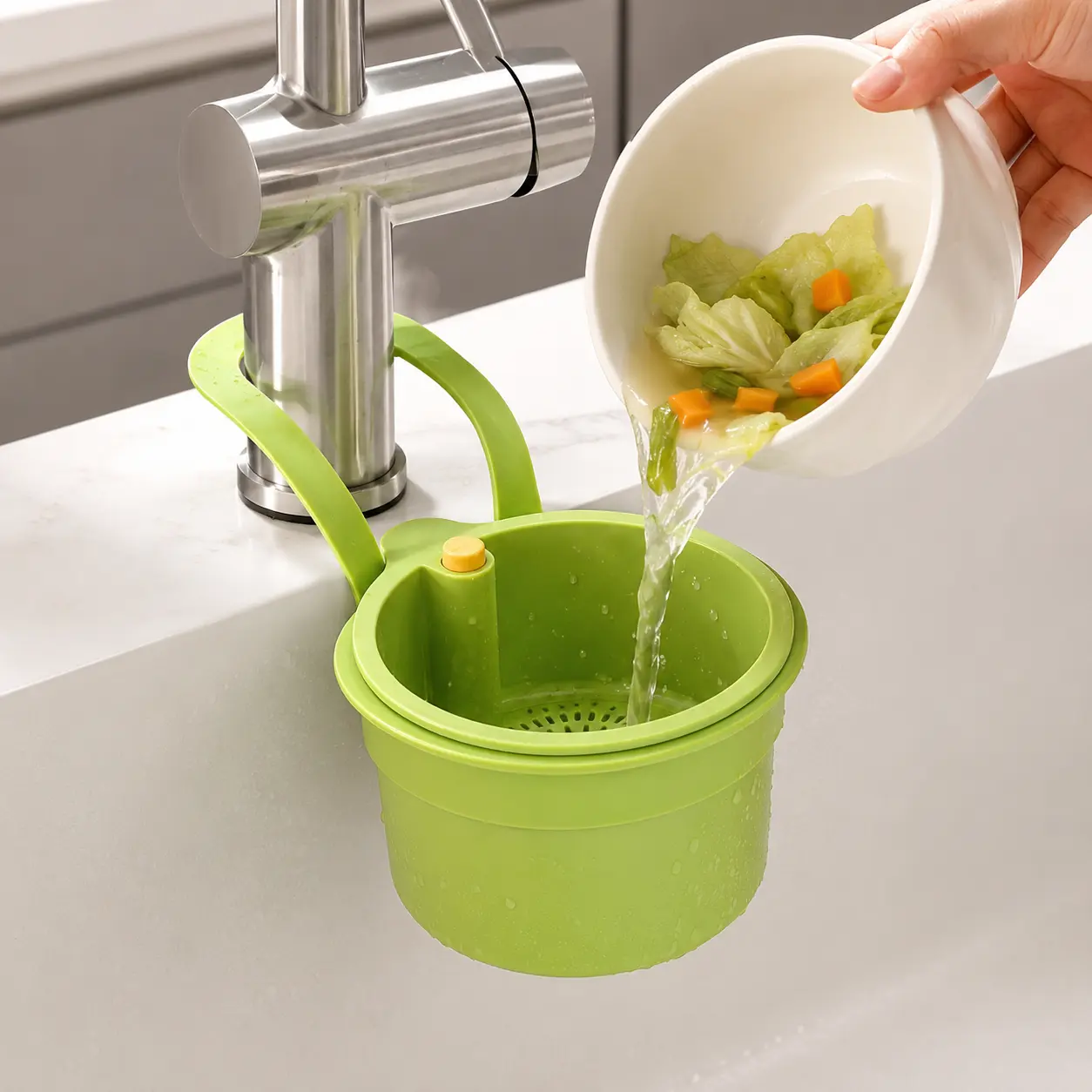 Hands-Free Squeezer Drain Basket, Strainer Basket, Food Waste Filter, Food Colander Kitchenware, Hanging Kitchen Sink Drain Basket, Faucet Drain Basket, Separate Drain Basket, Kitchen Storage, Sponge Drain, Dishcloth Drain, Kitchen Accessories