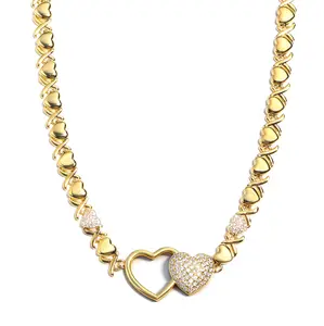 Entwined Hearts XO Chain Necklace (Only Necklace) Hollow & Pave Zircon Design Love Symbol Jewelry for Women