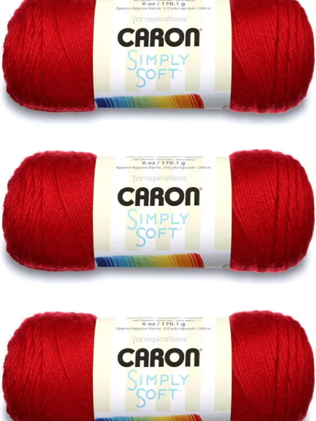 Caron Simply Soft Harvest Red Yarn - 3 Pack of 170g/6oz - Acrylic - 4 Medium (Worsted) - 315 Yards - Knitting/Crochet