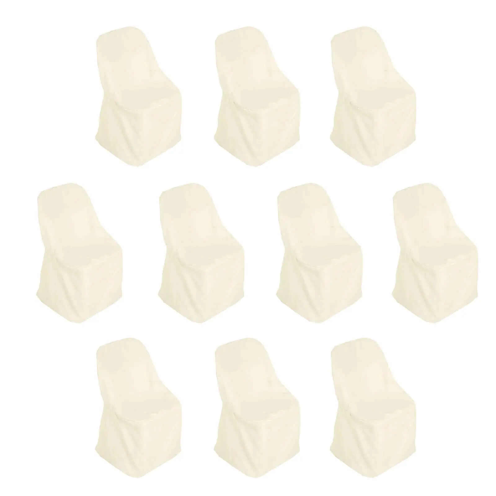 10 Pack Beige Polyester Foldable Chair Seat Slipcovers - Fits Standard Folding Style Chairs, Reusable, Stain-Resistant, Machine Washable, Ideal for Wedding Events