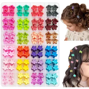XY-HDW08 96pcs Baby Girl Hair Clips - 24 Multicolors Mini Flower Claw Clips in Organizer Box