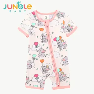 JUNBLEBABY Unisex Bamboo Blend Short Sleeve Graphic Bodysuit - Baby Boy Clothes, Elephant Stars Prints, Double Zipper, Soft Breathable Playwear