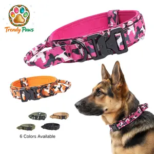 Heavy Duty Tactical Dog Collar with Metal Buckle, Multicolor Camo Nylon Training Pet Collar for Small Medium Large Dogs, Adjustable Pink Camo Collar for Girl Dogs, Durable Dog Supplies