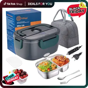 1,5L Portable Food  Electric Lunch Box, 80W Food Heater，Car & Home Portable Electronic Food Heater，present a gift fork spoon and bag Tableware
