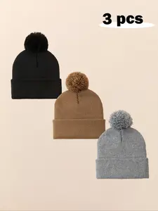 3pcs Hat Set Baby Boys & Girls Newborn Toddler Pom-Pom Beanie, Cozy Knit Winter Warm Heart Design, Cute Babies Beanies Bonnet Hats for Kids
