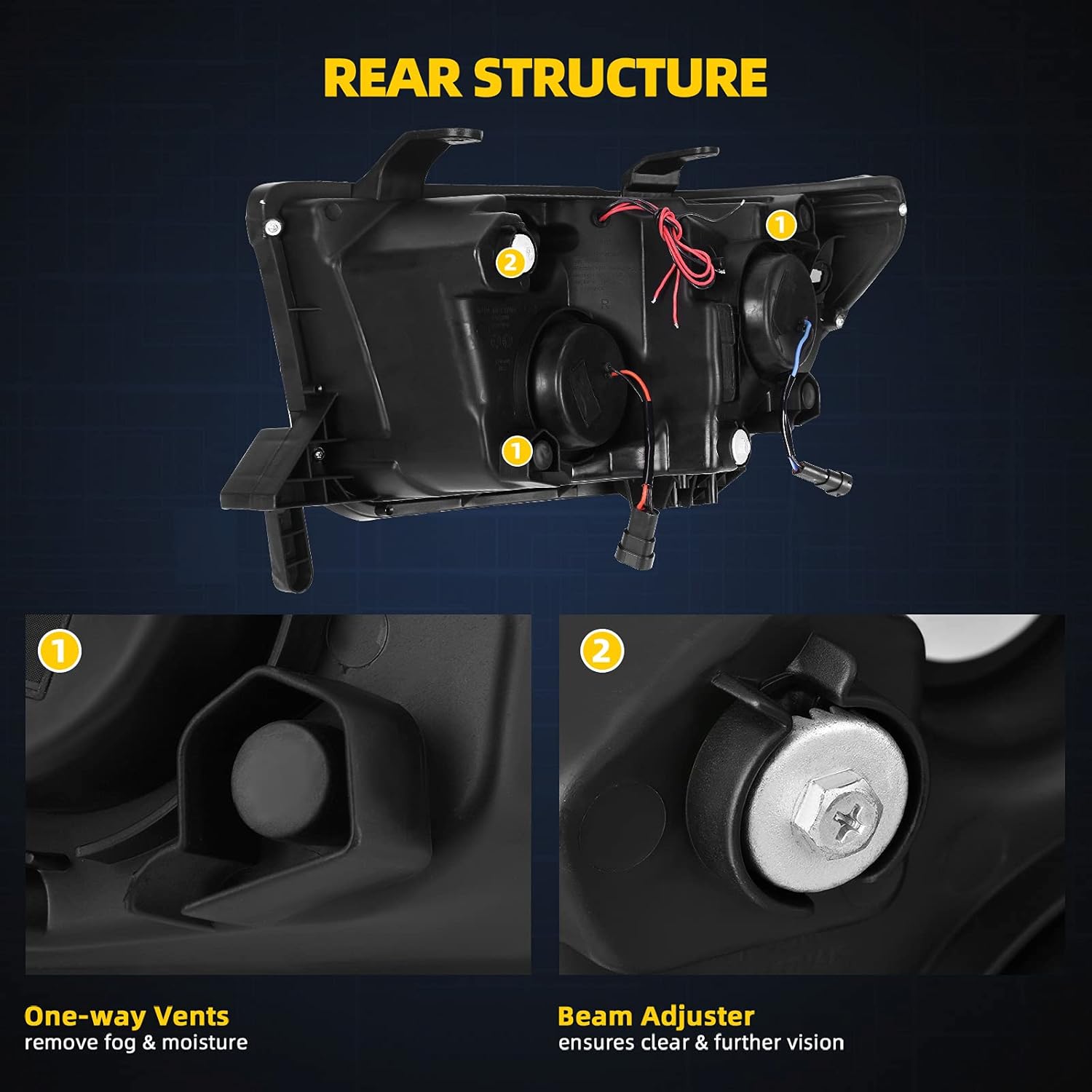 YITAMOTOR Headlights Assembly Compatible with 2007-2013 Tundra/ 2008-2017 Sequoia Headlamp Black Housing Amber Reflector