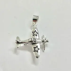 Sterling Silver 925 Airplane Moving Pendant Charm