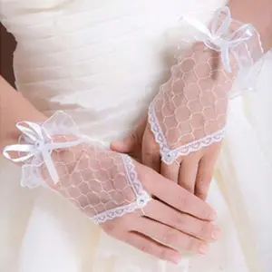 Lace Gloves Bow Mesh Sheer Fingerless Gloves Women Girl Elegant Bridal Bridesmaids Halloween Wedding Party Prom Cosplay Gloves