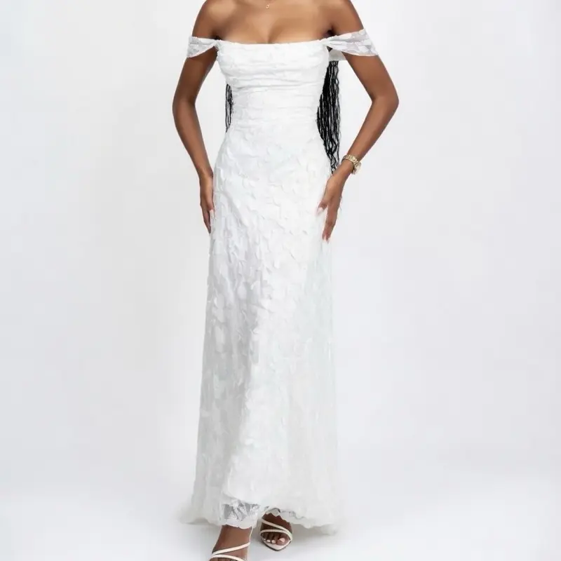 Elegant Off-Shoulder White Lace Gown with Embroidered Detailing for Special  Occasions - TikTok Shop