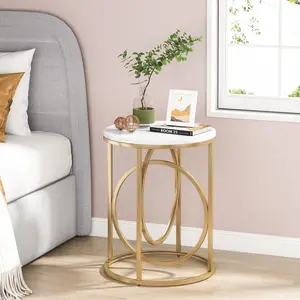 212 MAIN 20 in. Round Modern Accent End Table - Marble Top, Metal Frame, White & Gold - Small Entryway, Living Room Indoor Furniture, Modern Accent Table, Small Entryway Table