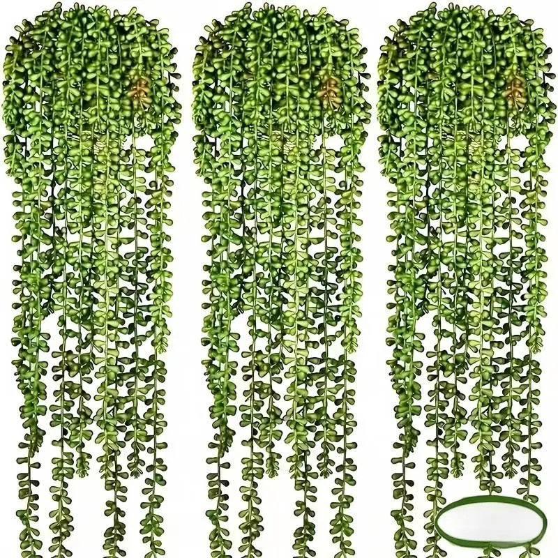 12-Piece Artificial Hanging Succulent Plants Set, Home Decor Accessory, Decorative Pearl Decorated Greenery & Faux Pearls Necklace Ornaments, Pearl Decorations, Fake Pearls, Ideal Valentine Gift