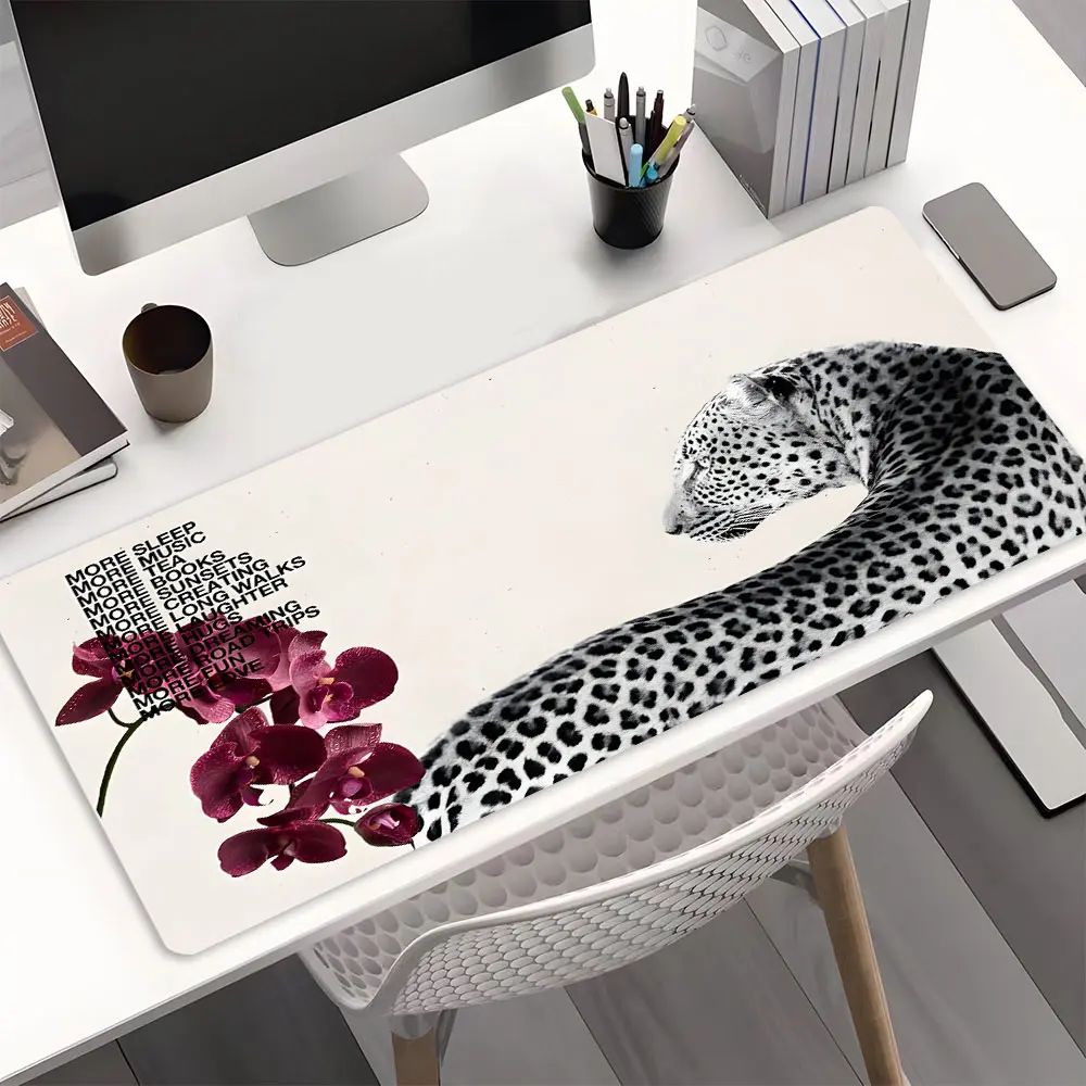 Minimalist Leopard Orchid Lifestyle Mouse Pad For Office Study Gaming - Anti - Slip Rubber Base Smooth Surface Extra Large Desk Mat With Motivational Text For Women Gift Office Desk Accessories Computer Desk Accessories