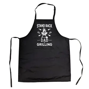 Stand Back Dad Is Grilling Cookout Apron Funny Grill BBQ Fathers Day Smock Funny Aprons Adjustable Household Items Graphic Print Funny Food Cover Grilling Apparel for Men Black