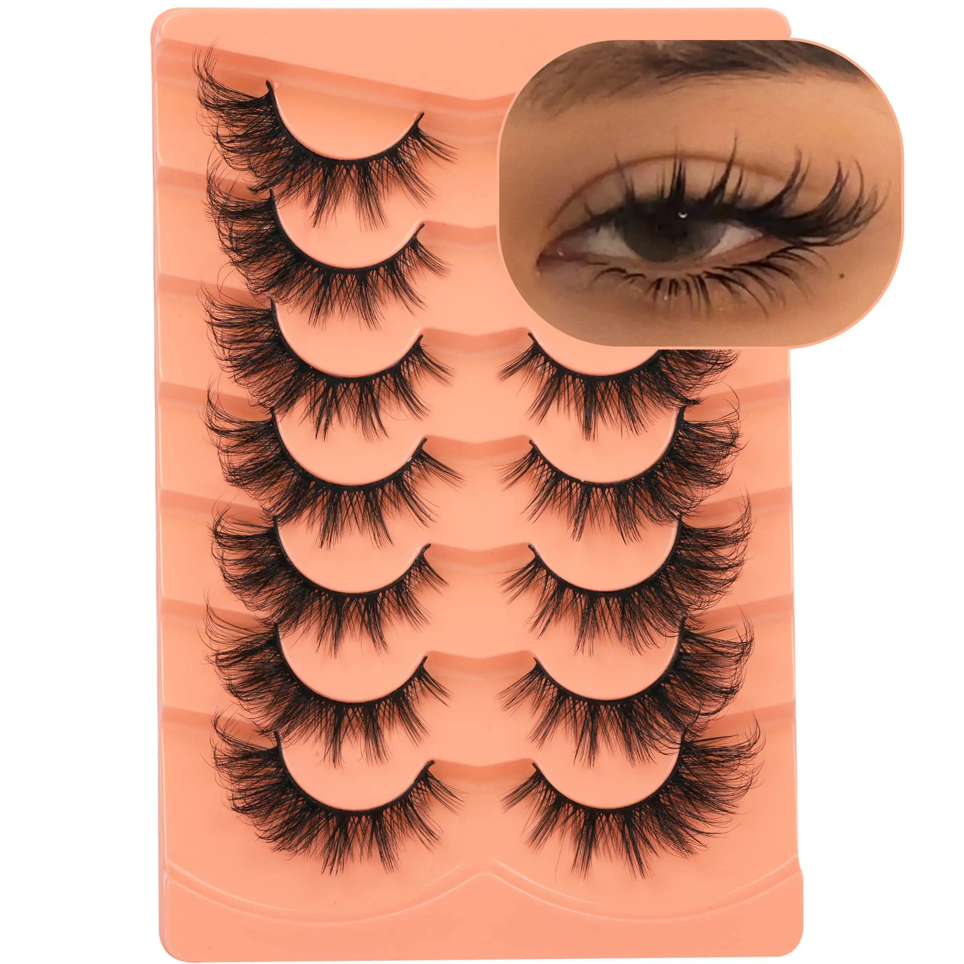 False Eyelashes Wispy Lashes Natural Look, Cat Eye Lashes, Mink Fluffy Strip False Lashes, Fox Eye Lashes Pack 7 Pairs