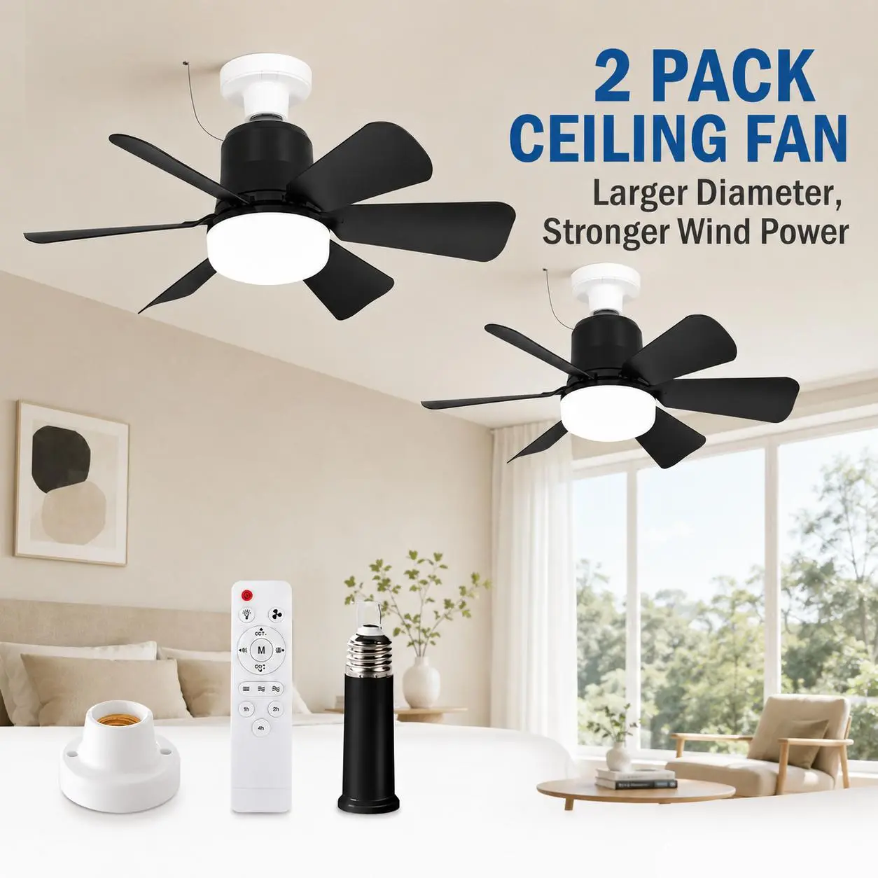 Ceiling Fan with Light 42 Inch Low Profile (Black) with Remote, Dimmable and Quiet, Indoor Use for Bedroom, Includes an Additional 350° Adjustable Light Socket Extender with Light 3500K, 1000 Lumens, Screws into E26/E27 TikTokShopBlackFriday
