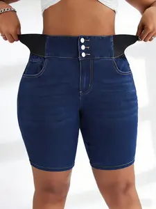 Elegant High-Waisted Yoga Pants for Women, Comfortable Stretch Knit Denim Mid-Thigh Shorts, Casual Fitted Design with Pockets, Multi pocket shorts, Solid Pocket Shorts