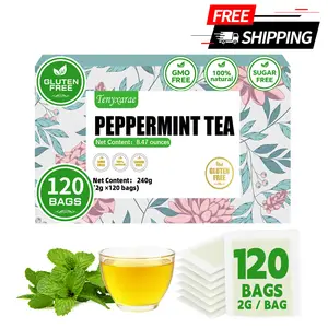 Organic Peppermint Tea Bags–120 Teabags (2g/Bag), Made from 100% Natural Peppermint Leaves | Helps with Digestion and Improve Sleep | Caffeine-Free | Sugar-Free | Gluten-Free | Vegan | Individually Wrapped Eco-Friendly Tea Bags