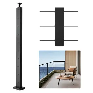 VEVOR Cable Railing Post,  36x1x2 Inch Level Deck Stair Posts, 1-Pack Stainless Steel Cable Handrail Post, Pre-Drilled Pickets with Mounting Bracket Stair Railing Kit, Black, 1JZLGZXHS914LZA6X001V0