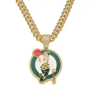 New European and American Cross-Border Men's Full Diamond Chain Hip-Hop Style Personality Sports Basketball Logo Pendant Necklace