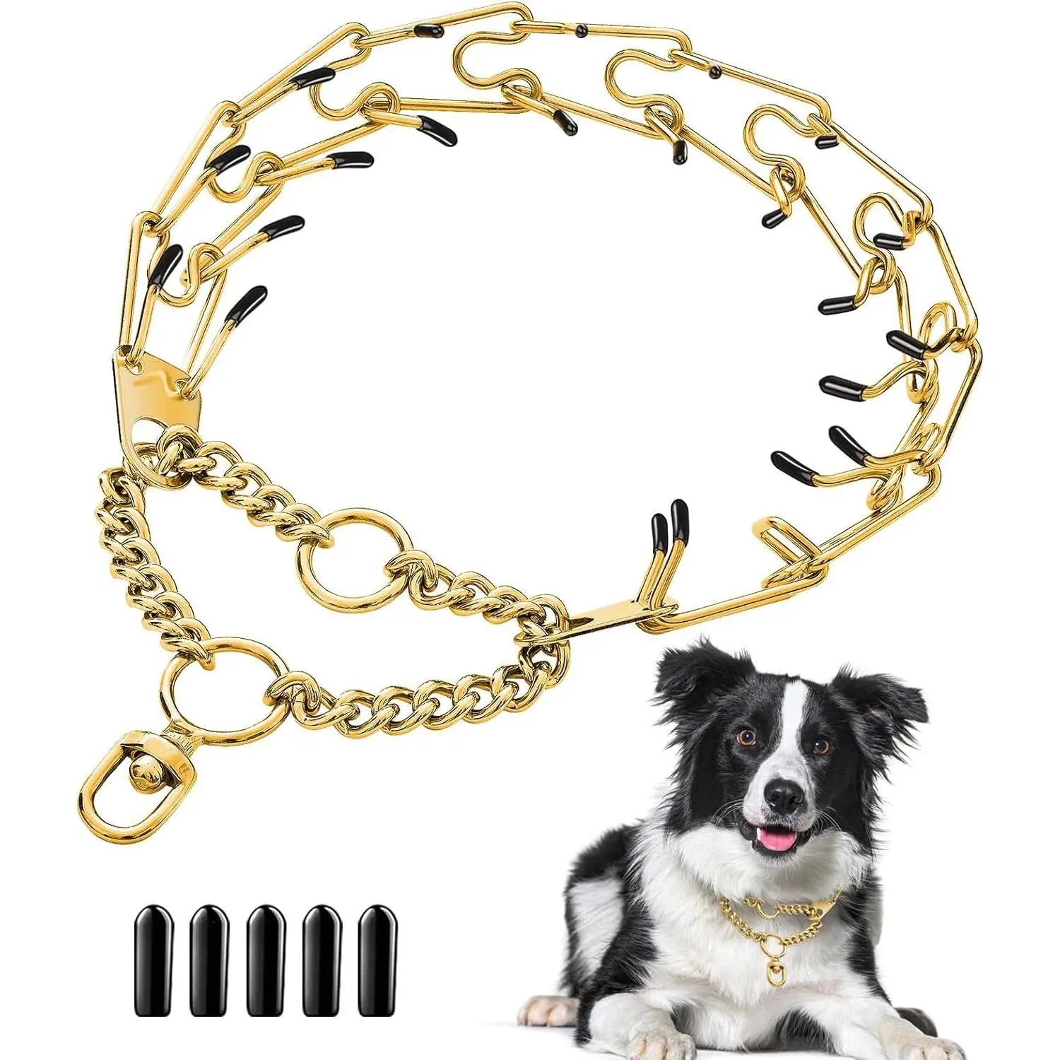 Dog Pinch Collar Stainless Steel,Gold Prong Dog Training Collar,No Pull Martingale Collar Stainless Steel Metal Chain Collar,Adjustable Size Collar for Medium and Large Dogs(S, Gold)