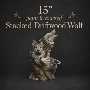 Driftwood Stacked Wolf Figurine - DIY Ceramic Craft Accessory for Home Decor, Toys & Hobbies Projects